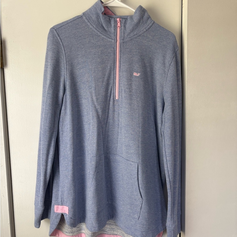 Vineyard Vines Heather Blue and Pink Zip Pullover